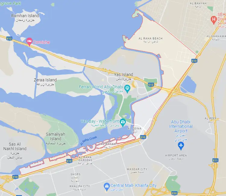Al Raha Beach Location Map