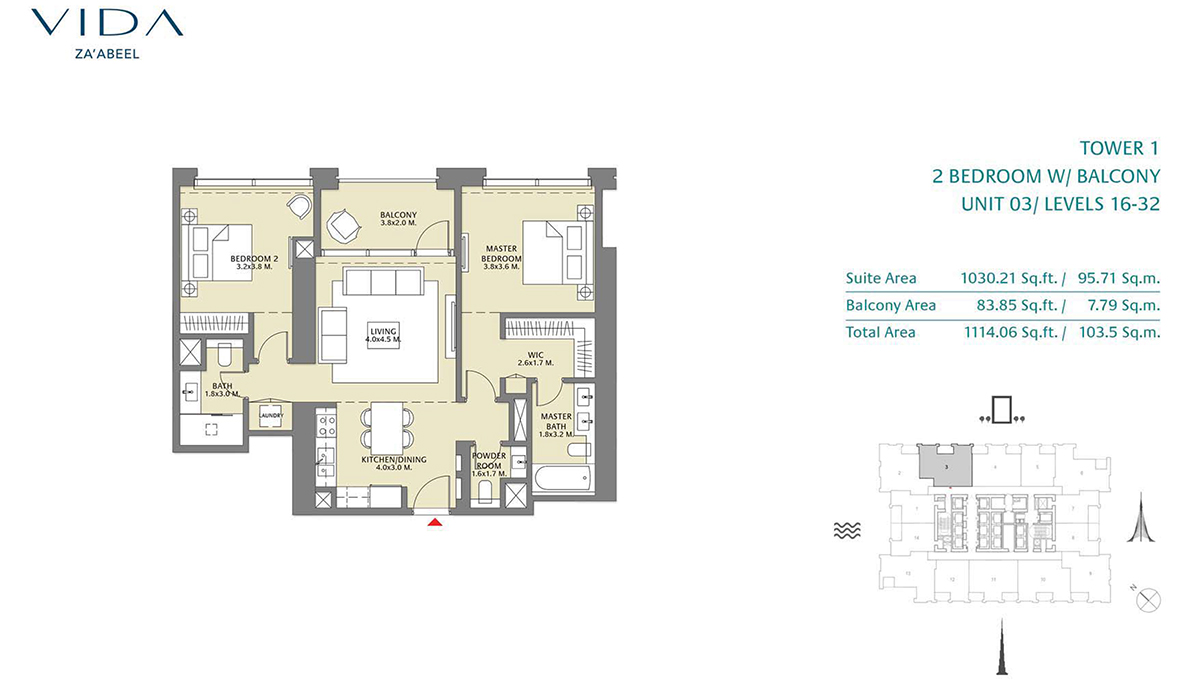 2 Bedroom Balcony Unit 03 Level 16-32