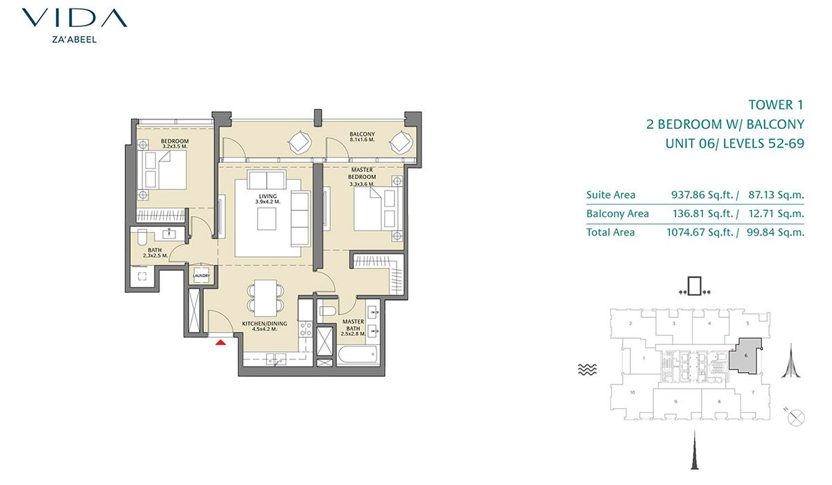 2 Bedroom Balcony Unit 06 Level 52-69