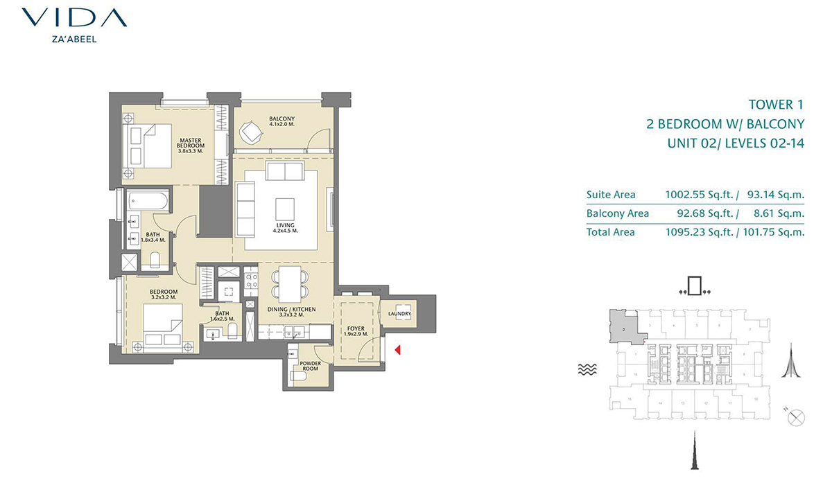 2 Bedroom Balcony, Unit 02 Level 2-14