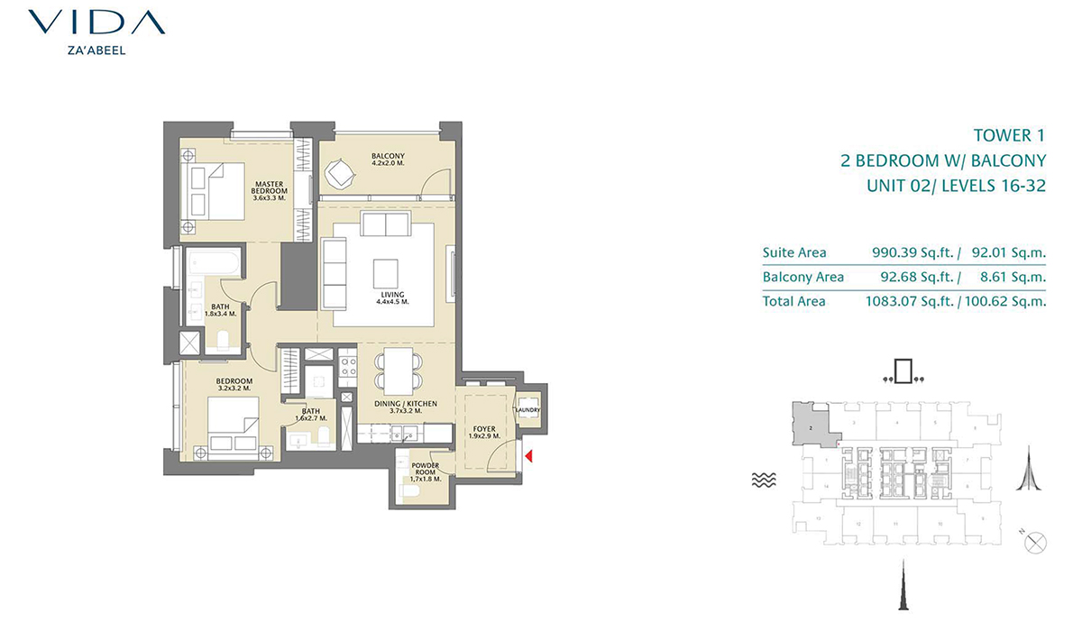 2 Bedroom Balcony, Unit 02 Level 16-32