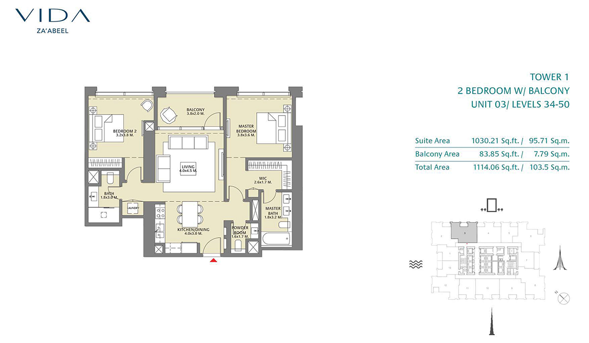 2 Bedroom Balcony, Unit 03 Level 34-50