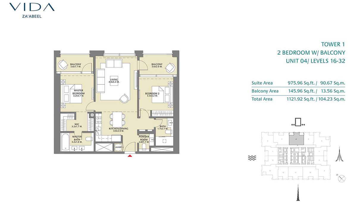 2 Bedroom Balcony, Unit 04 Level 16-32