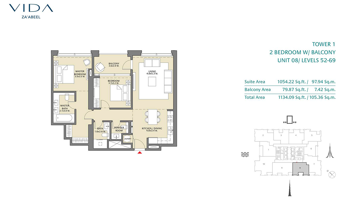 2 Bedroom Balcony, Unit 08 Level 52-69