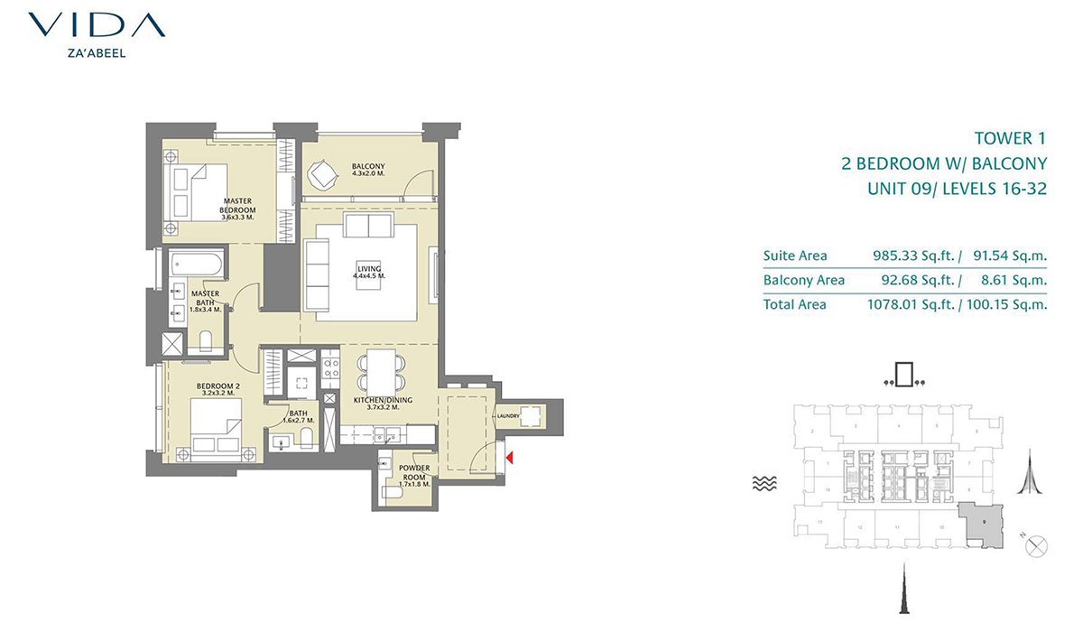 2 Bedroom Balcony, Unit 09 Level 16-32