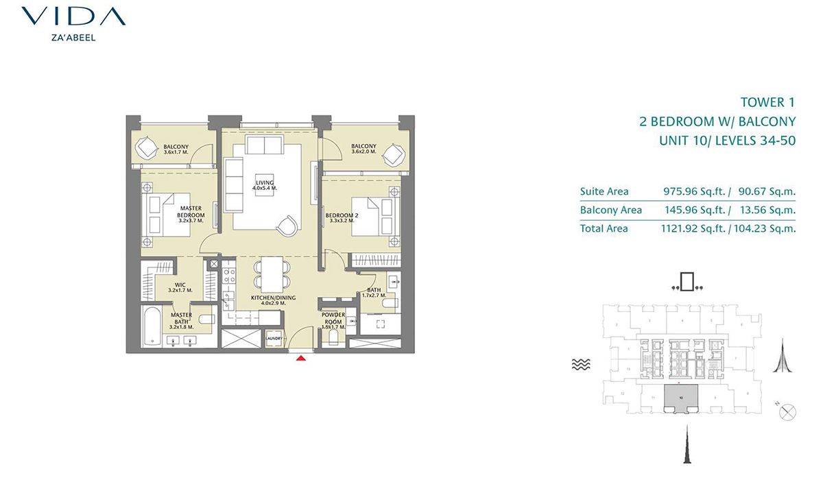 2 Bedroom Balcony, Unit 10 Level 34-50