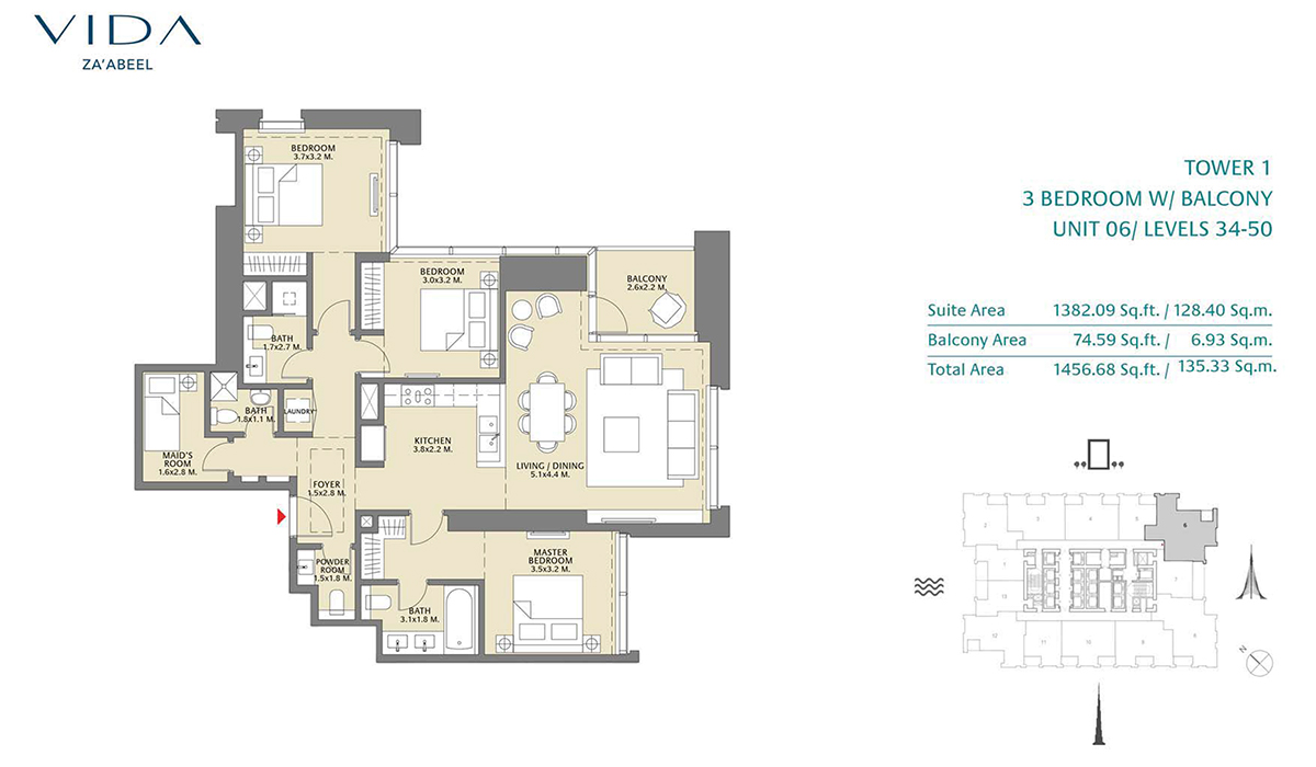 3 Bedroom Balcony, Unit 06 Level 34-50