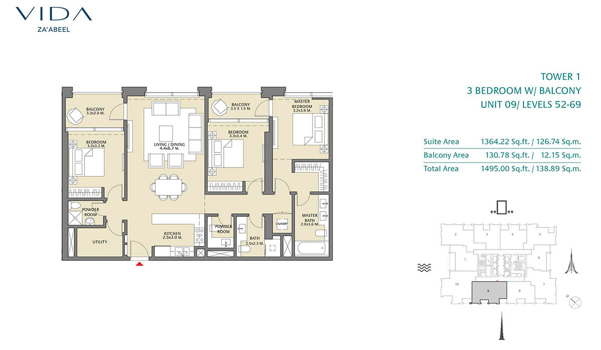 3 Bedroom Balcony, Unit 9 Level 52-69