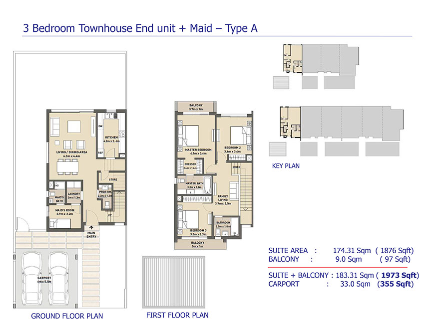 3 Bedroom, Townhouse-End-Unit-Maid-Type-A