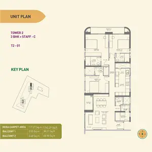 3 BHK+Staff-C, T2-01