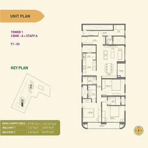 3 BHK-A+Staff A, T1-03