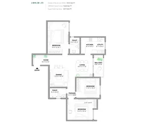 3 BHK, 3B-2T