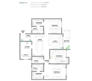 3 BHK, 3B-3T