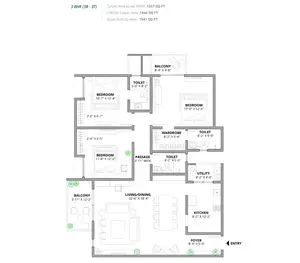 3 BHK, 3B-3T