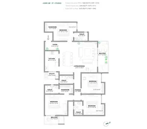 4 BHK, 3B-3T + Studio