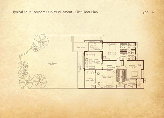 Type A, Typical Four Bedroom Duplex Villament-First Floor