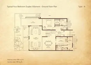 Type B, Typical Four Bedroom Duplex Villament-Ground Floor Plan