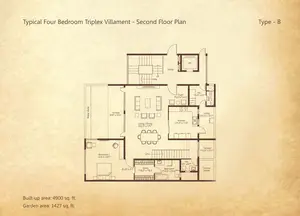 Type B, Typical Four Bedroom Triplex Villament-Second Floor Plan