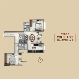 Type E, 2BHK+2T