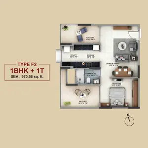 Type F2, 1BHK+1T