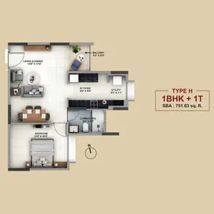 Type H, 1BHK+1T