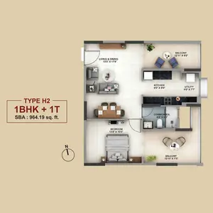 Type H2, 1BHK+1T