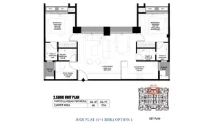 2.5 BHK Unit Plan, Jodi Flat, Option 1