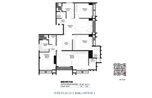 4 BHK Unit Plan, Jodi Flat, Option 1