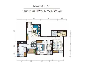 Tower-A,B,C, 2 BHK-2T