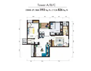 Tower-A,B,C, 2 BHK-2T