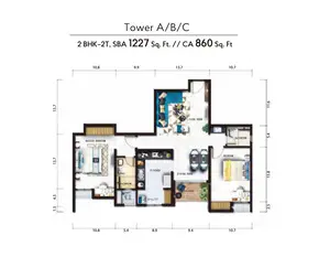 Tower-A,B,C, 2 BHK-2T
