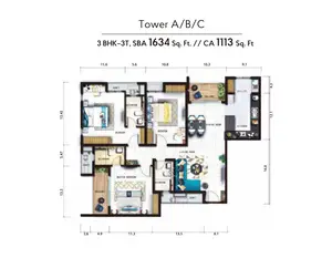 Tower-A,B,C, 3 BHK-3T