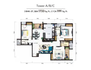 Tower-A,B,C, 3 BHK-3T