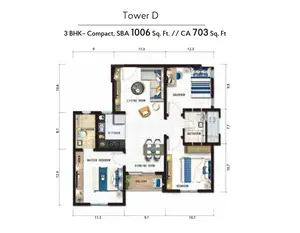 Tower-D, 3 BHK-Compact