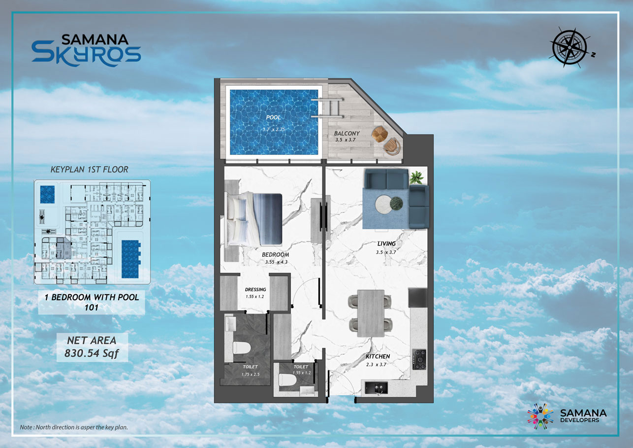 1st Floor, 1bhk with Pool 101