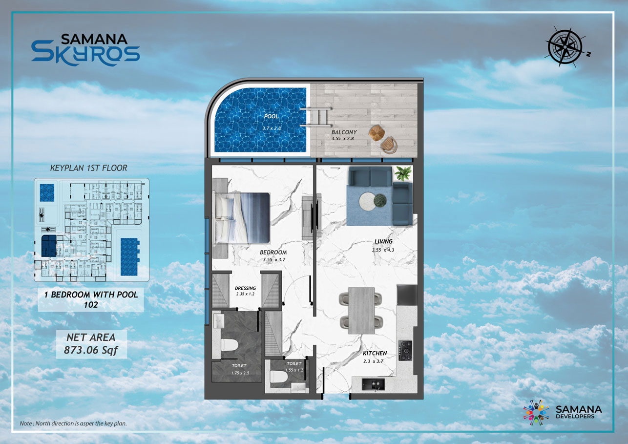 1st Floor, 1bhk with Pool 102