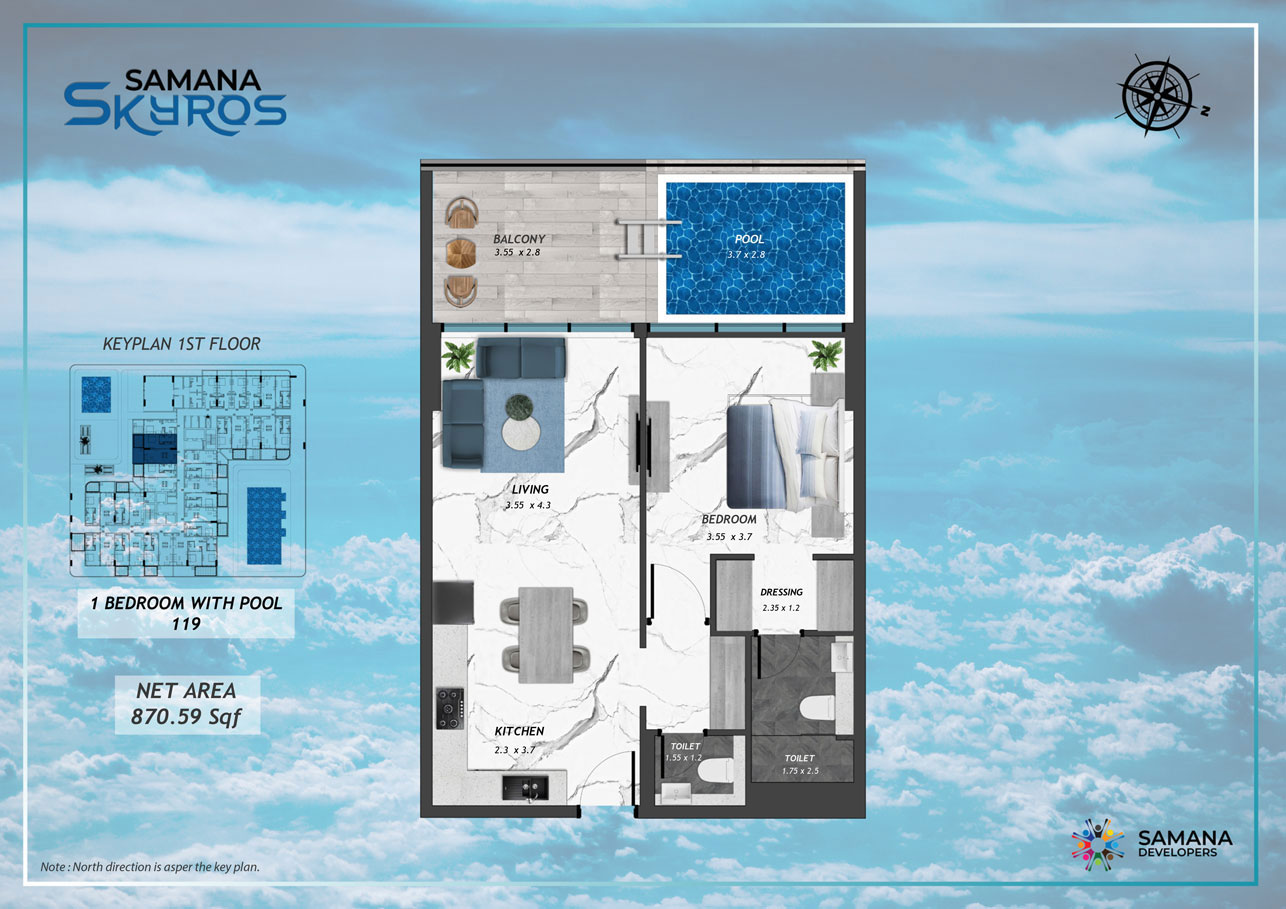 1st Floor, 1bhk with Pool 119