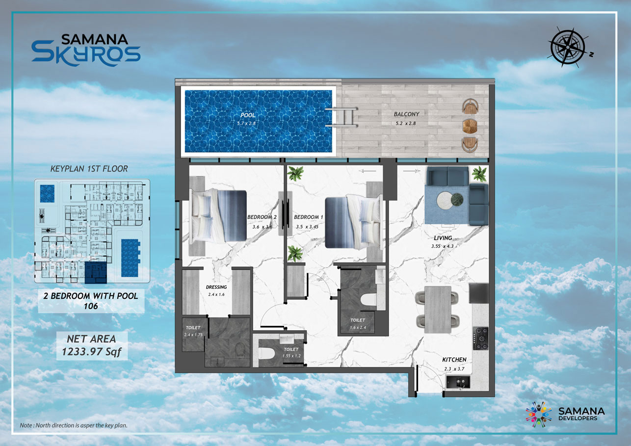 1st Floor, 2bhk with Pool 106