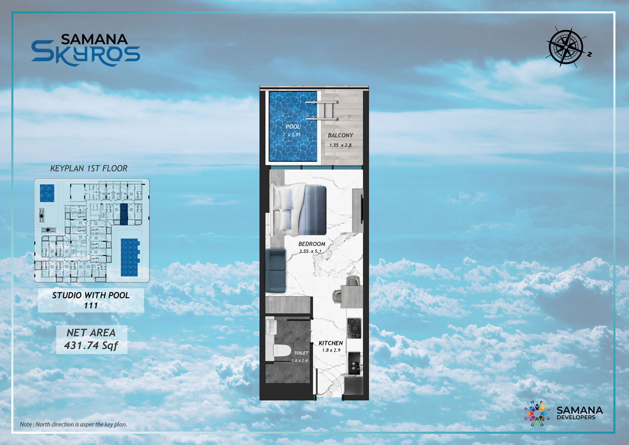 1st Floor, Studio with Pool 111