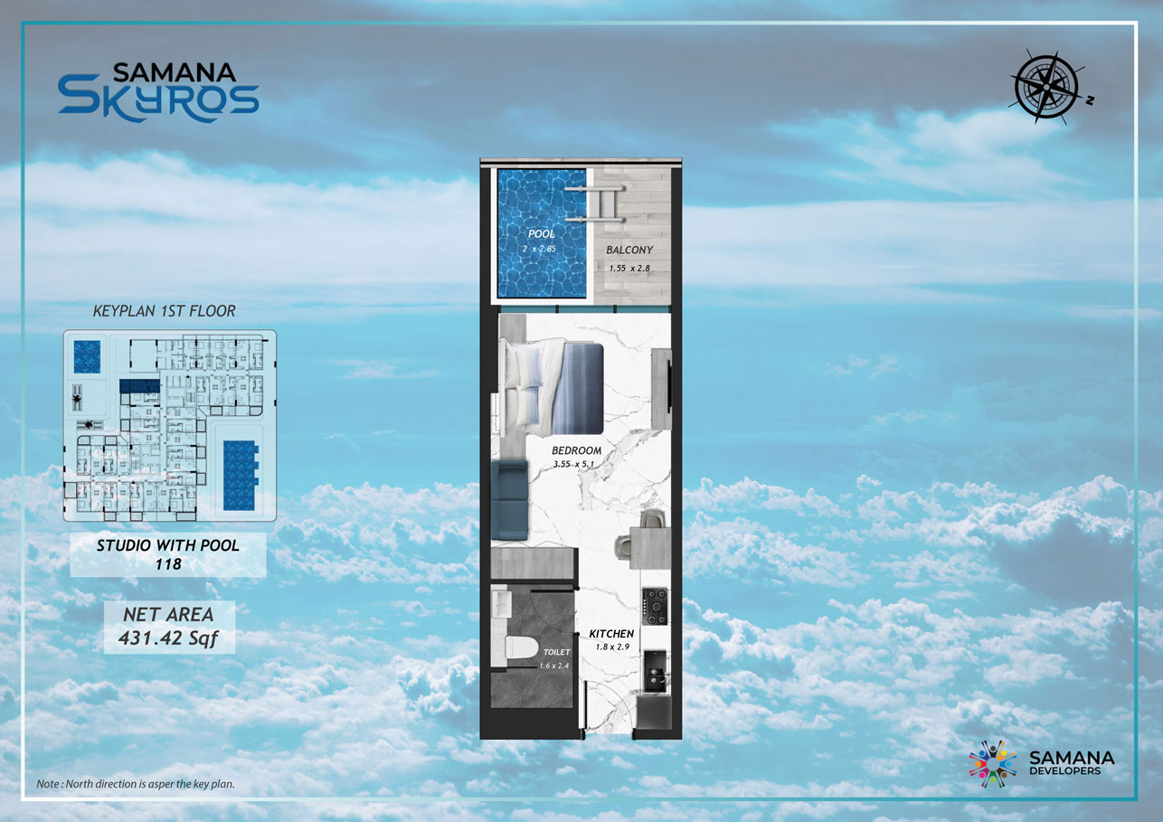1st Floor, Studio with Pool 118