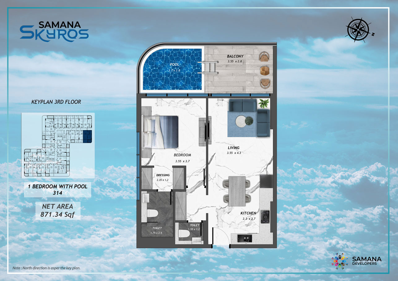 3rd Floor, 1bhk with Pool 314