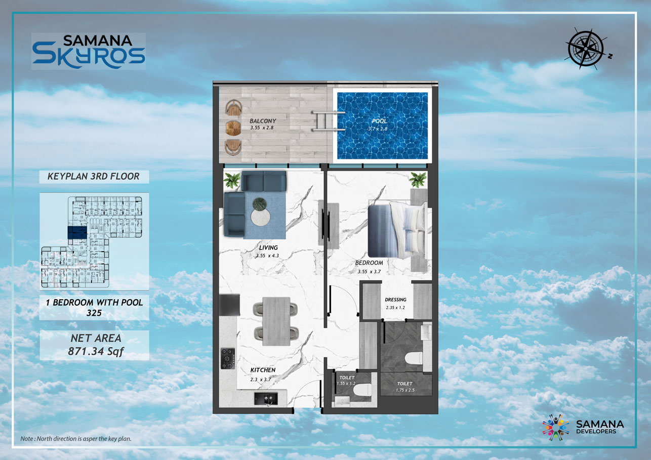 3rd Floor, 1bhk with Pool 325
