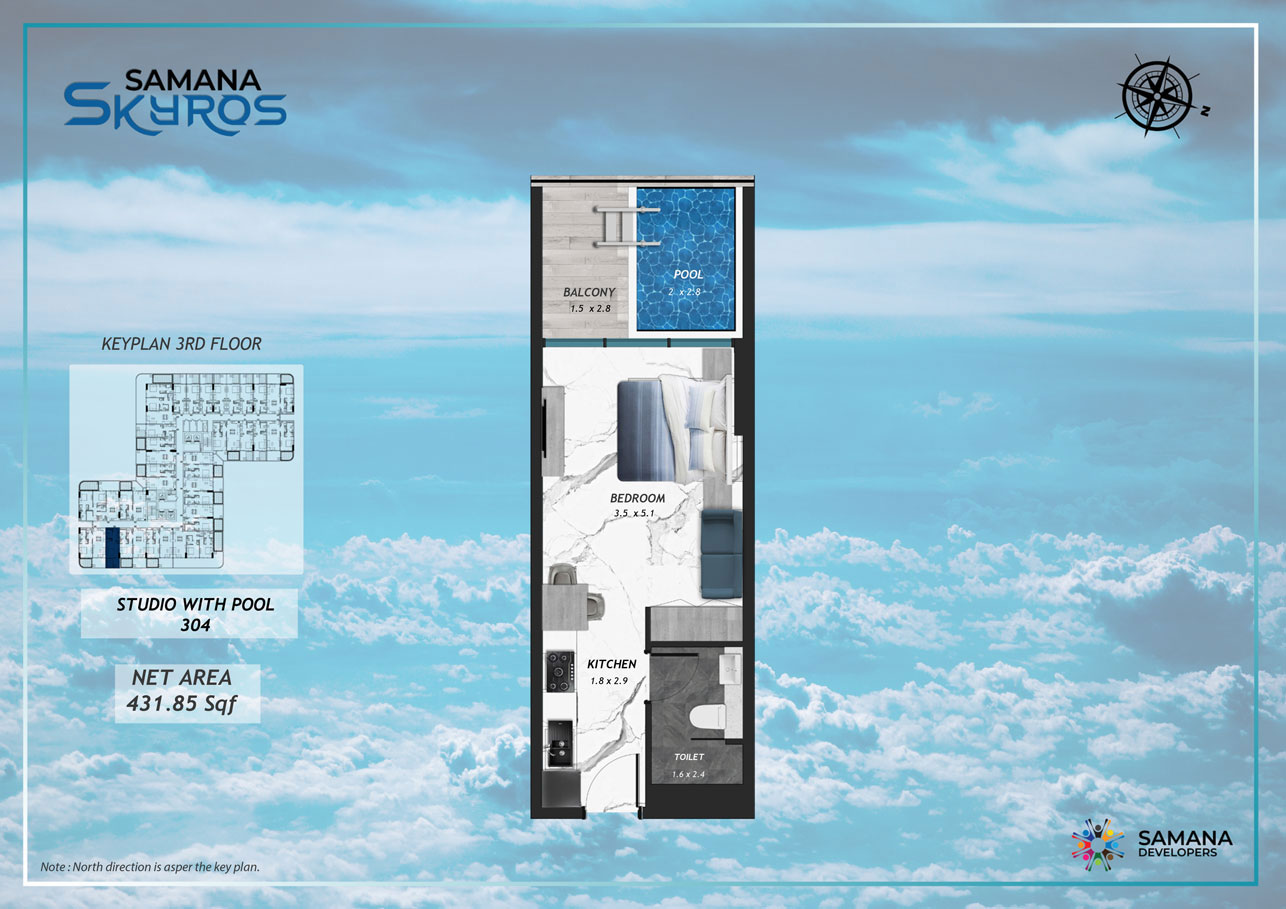 3rd Floor, Studio with Pool 304