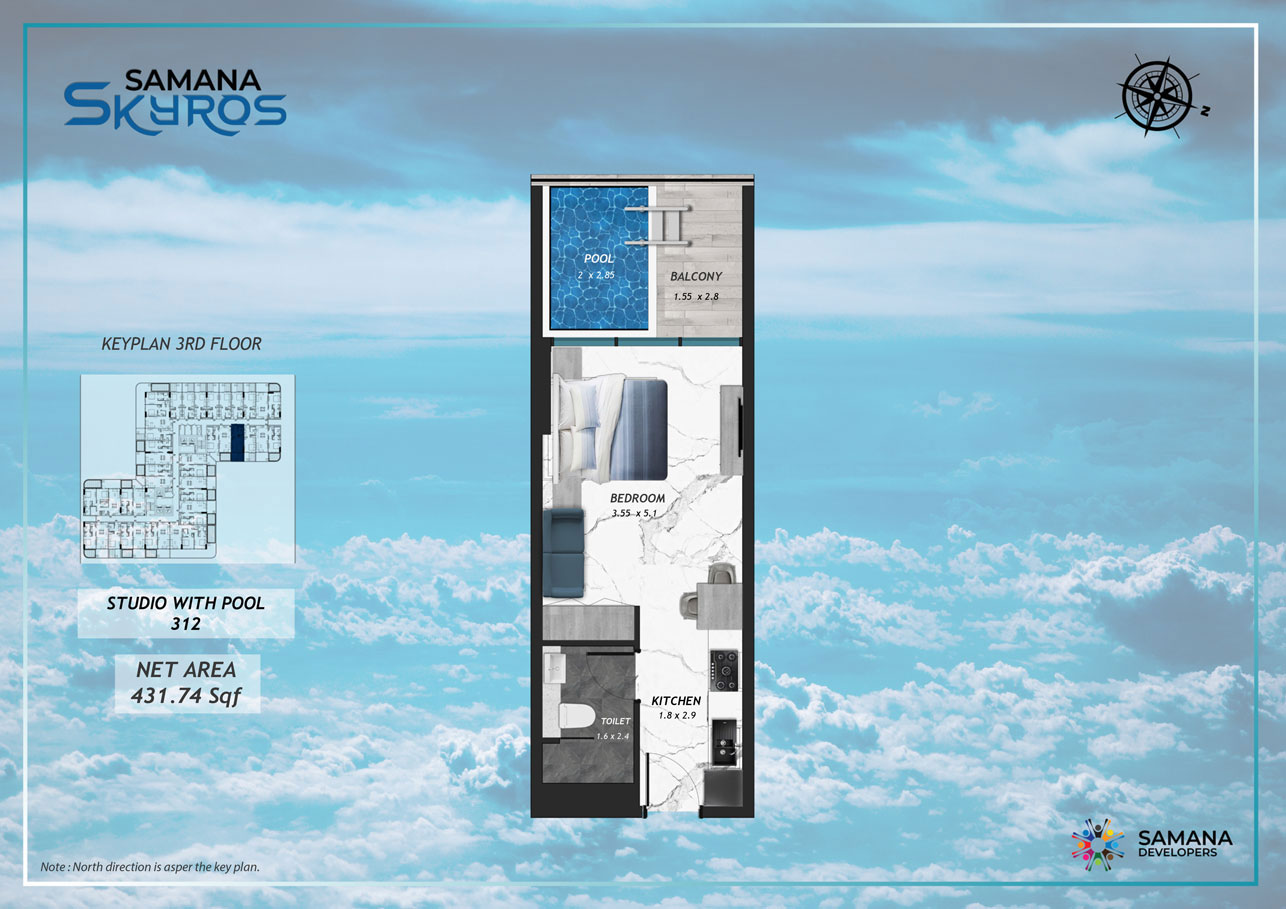 3rd Floor, Studio with Pool 312