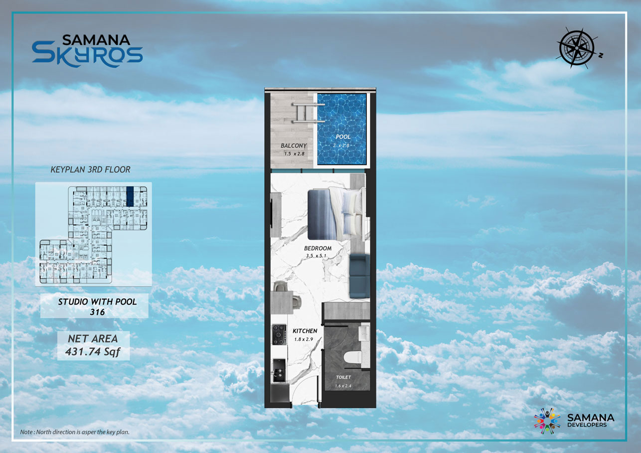 3rd Floor, Studio with Pool 316