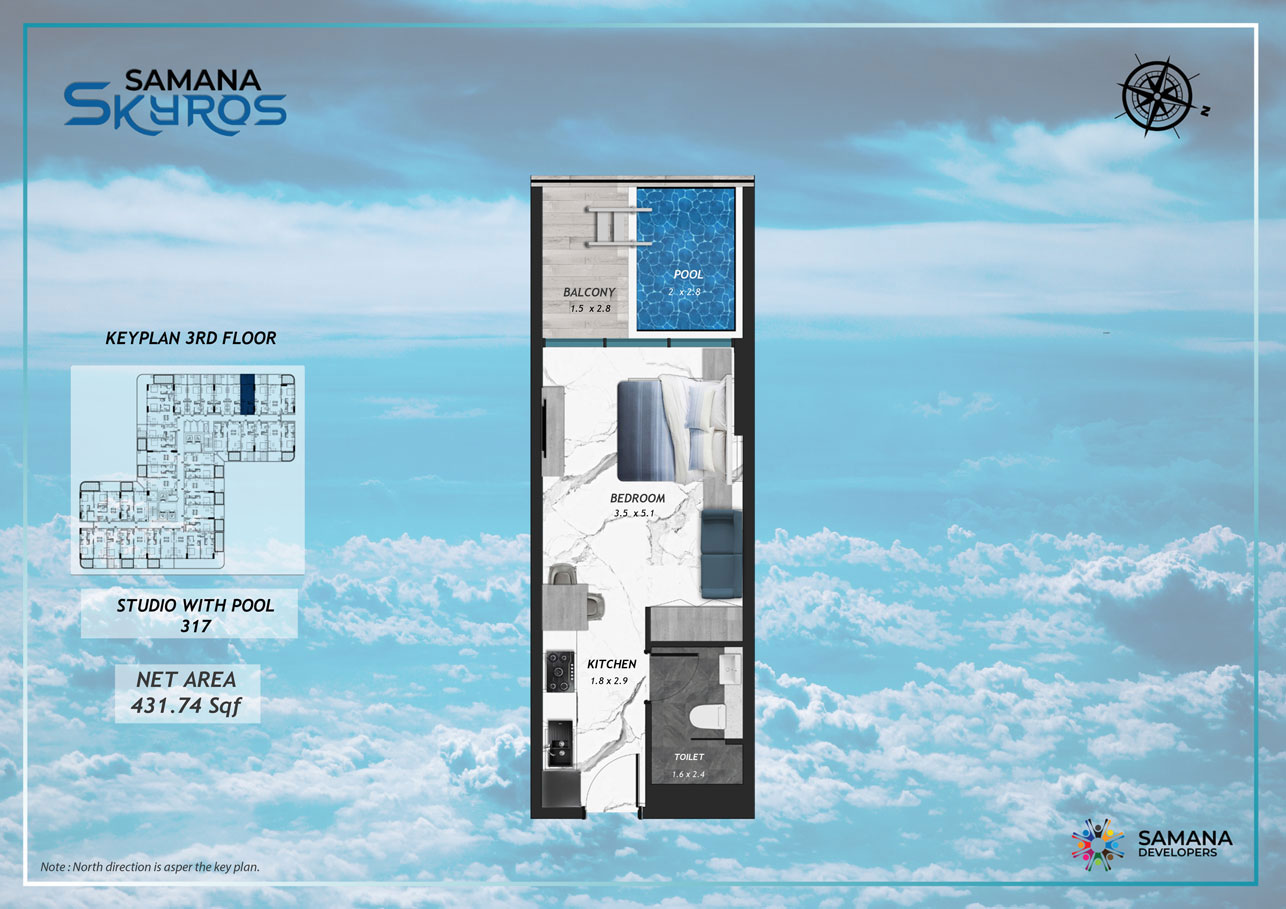 3rd Floor, Studio with Pool 317