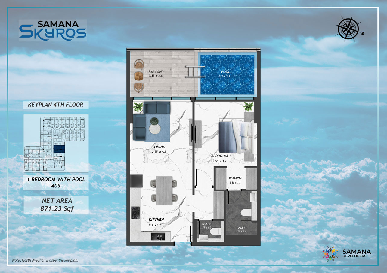 4th Floor, 1bhk with Pool 409