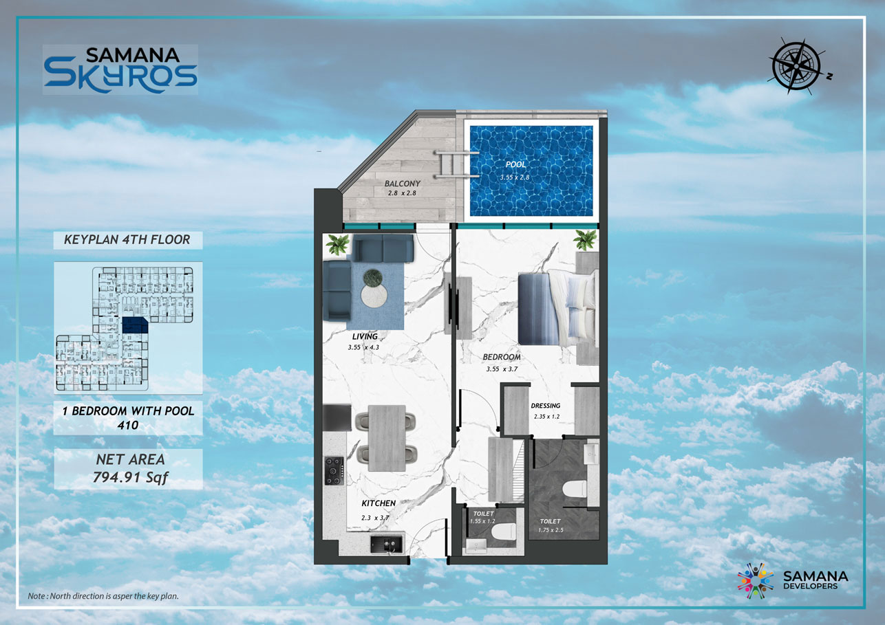 4th Floor, 1bhk with Pool 410