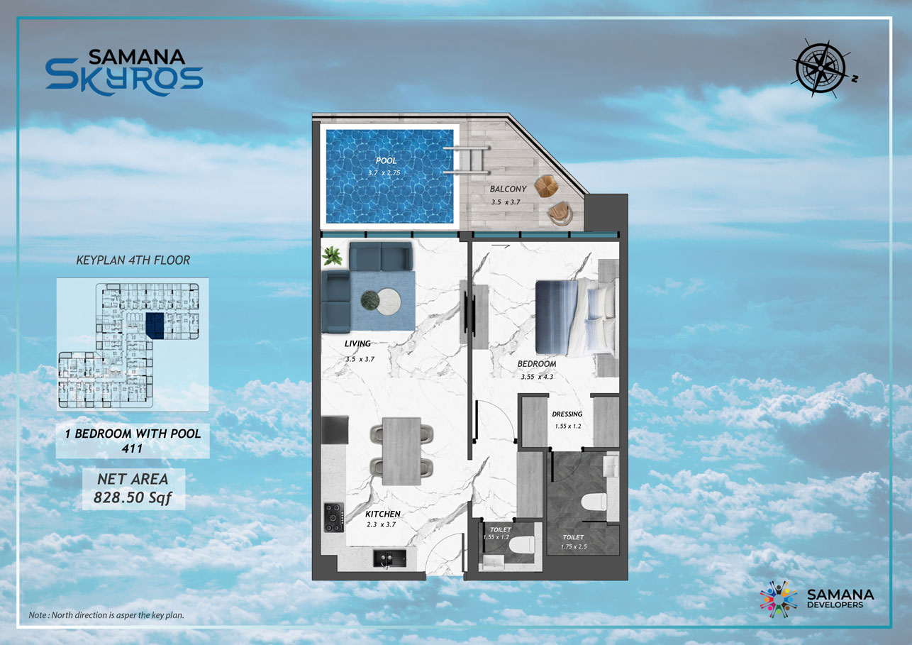 4th Floor, 1bhk with Pool 411