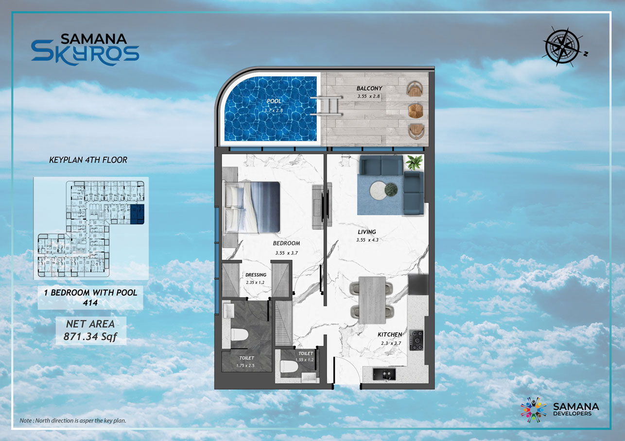 4th Floor, 1bhk with Pool 414